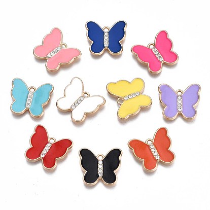 Crémaillère placage pendentifs en émail d'alliage, avec strass cristal, sans cadmium et sans nickel et sans plomb, or et de lumière, papillon