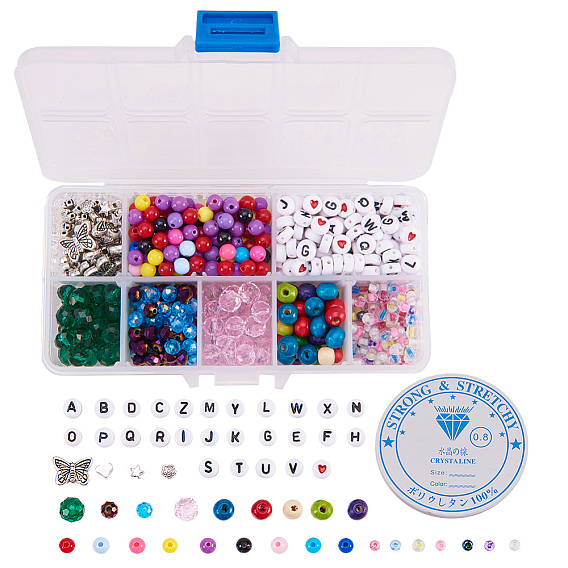DIY Bracelet Making, with Acrylic Beads, Glass Seed Beads, Alloy Beads, Crystal Thread and Organizer Storage Plastic Box