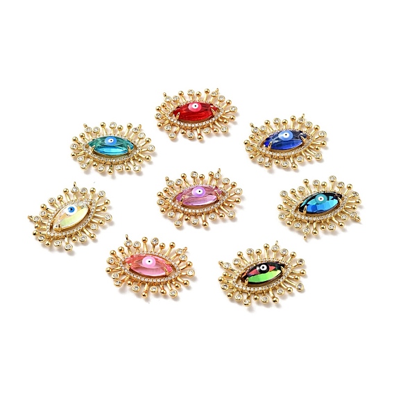Rack Plating Brass Micro Pave Cubic Zirconia Pendants, with Enamel, Long-Lasting Plated, Golden, Eye with Evil Eye, Cadmium Free & Nickel Free & Lead Free