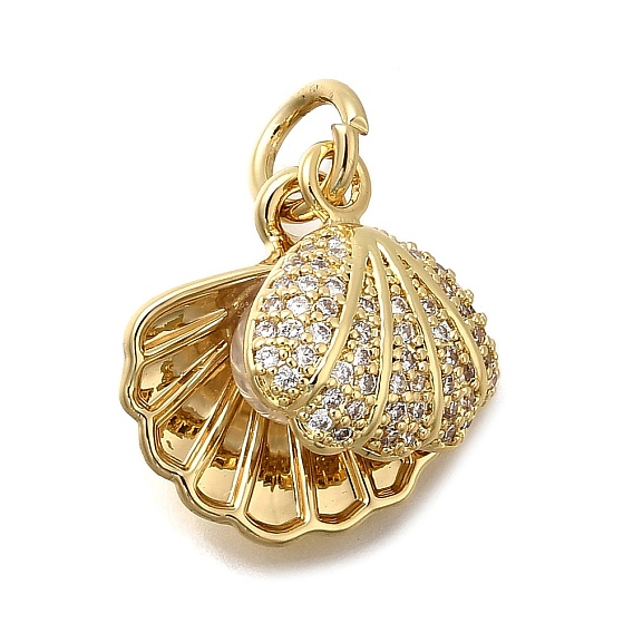 Латунные микро-паве кубические цирконии с подвесками из искусственного жемчуга ABS, формы раковины, с целью перехода в кольце