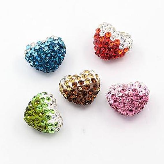 Polymer Clay Rhinestone Beads, Grade A, Heart, 13x15x11mm, Hole: 1mm