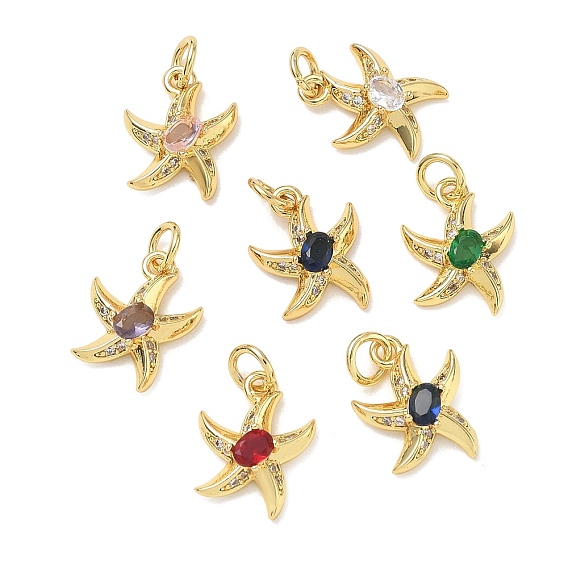 Brass with Rhinestone Charms, Starfish Charms, Golden