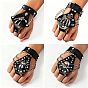 Punk Alloy Skull Skeleton Hand PU Leather Hand Harness, Rivet Chain Linked Finger Wrist Cuff, Black