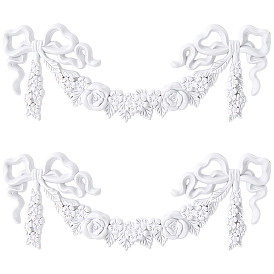 PVC Carved Onlay Applique Craft, Unpainted Onlay Furniture Home Decoration, Bowknot & Flower
