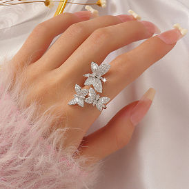 Манжеты из латуни с микро паве кубический цирконий для женщин, бабочка, серебряные