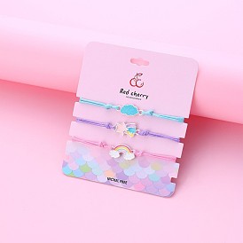 3шт. браслеты из сплава с эмалевыми звеньями, регулируемые плетеные браслеты из вощеного шнура для женщин, звезда, радуга и облако, золотые, без никеля 