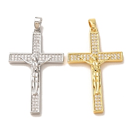 Easter Brass Micro Pave Clear Cubic Zirconia Pendants, Crucifix Charms