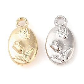 Alloy Pendants, Oval with Flower