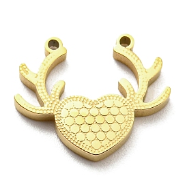 Ion Plating(IP) 316L Surgical Stainless Steel Pendants, Textured, Heart with Antlers Charm