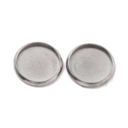 316 Surgical Stainless Steel Cabochon Tray Settings, Plain Edge Bezel Cups, Flat Round