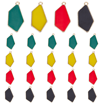 24Pcs 4 Style Eco-Friendly Alloy Enamel Pendants, Rhombus