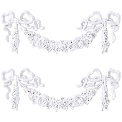 PVC Carved Onlay Applique Craft, Unpainted Onlay Furniture Home Decoration, Bowknot & Flower