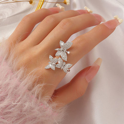 Манжеты из латуни с микро паве кубический цирконий для женщин, бабочка, серебряные