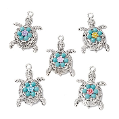 Подвески из синтетической бирюзы и акриловых бусин в виде цветов и морских животных, подвески из сплава черепахи, античное серебро