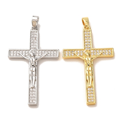 Easter Brass Micro Pave Clear Cubic Zirconia Pendants, Crucifix Charms