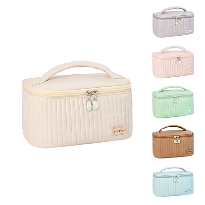 Solid Color Large Capacity PU Leather Makeup Storage Bag, Travel Cosmetic Bag, Multi-functional Wash Bag, with Pull Chain and Handle