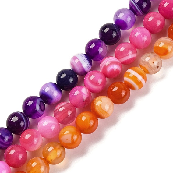 Натуральные полосатые агатовые / полосатые агатовые бусинки, окрашенные, круглые