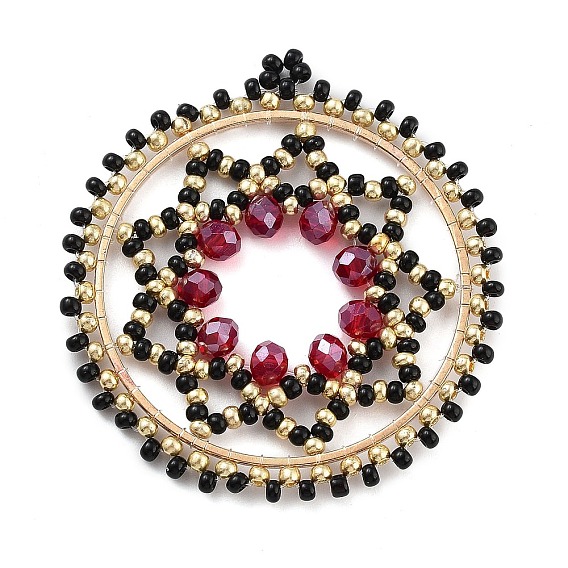 Бисер подвески из бисера, с фурнитурой позолоченной латунной, круглый с узором звезда Давида