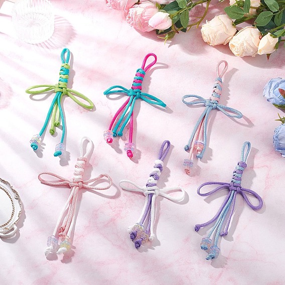 6 шт. полиэстер и спандекс подвесные украшения в виде бантов, с акриловыми шариками