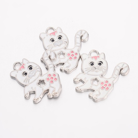 Pendentifs chaton en alliage émail, sans cadmium et sans plomb, avec strass, chat en forme de fleur, platine