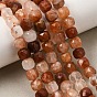 Natural Red Rabbit Hair Rutilated Quartz Beads Strands, Faceted Cube