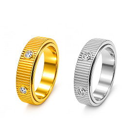 304 Drehbare Fingerringe aus Edelstahl mit Kristall-Strasssteinen, Fidget Spinner Ring zur beruhigenden Sorgenmeditation