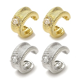 Rack Plating Brass Pave Clear Cubic Zirconia Wavy Ring Cuff Earrings for Women, Cadmium Free & Lead Free, Long-Lasting Plated
