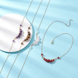 4шт. 4 стили: подвески в форме горошины из натурального тигрового глаза, розового кварца, карнеола и аметиста, латунные цепочки для женщин, золотые