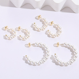C-shaped Pearl Earrings with Silver Needle - Glass ABS Pearl Ear Hoop