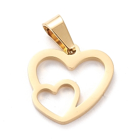 Valentine's Day 304 Stainless Steel Pendants, Laser Cut, Hollow, Heart with Heart