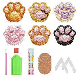 DIY Pet Theme Diamond Painting Dog Paw Print Coaster Kits, including Acrylic Coaster, Cork Pad, Acrylic Rhinestones, Diamond Sticky Pen, Tray Plate, Glue Clay, Triangle Coaster Holder