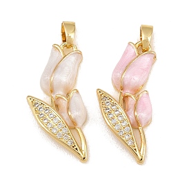 Pendentifs en laiton zircon cubique transparent, avec l'émail, charmes de tulipes, réel 18 k plaqué or