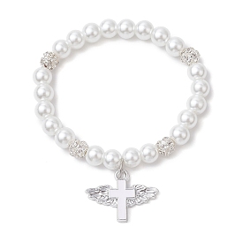 Браслеты из латунных и стеклянных бусин-жемчужин для женщин, крест очарование