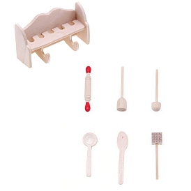 7шт. набор деревянной посуды мини-модель, аксессуары для кукольного домика с микро-ландшафтом, притворяясь опорными украшениями