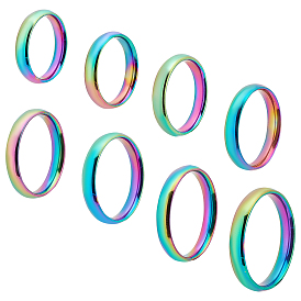 8pcs 8 taille couleur arc-en-ciel 304 bagues plates en acier inoxydable pour femmes