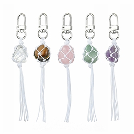 Braided Nylon Pouch Stone Holder Pendant Decoration, with Natural Mixed Gemstone and Alloy Swivel Clasps