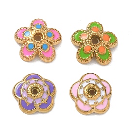 304 Tapas de cuentas de acero inoxidable esmaltado, flor, dorado