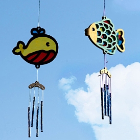 Metal Tube Wind Chimes, Wooden Pendant Decorations, Conch/Whale/Fish