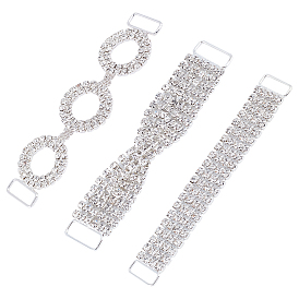 Fingerinspire 3Pcs 3 style Brass Rhinestone Links Connectors, Garment Accessories, Crystal, Rectangle & Ring & Twsited