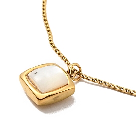Synthetic Shell Square Pendant Necklace, Ion Plating(IP) 304 Stainless Steel Jewelry for Women