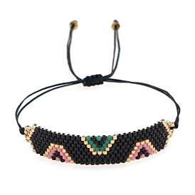 Friendship Trapezoid Loom Pattern MIYUKI Seed Beads Bracelets for Women, Adjustable Nylon Cord Braided Bead Bracelets