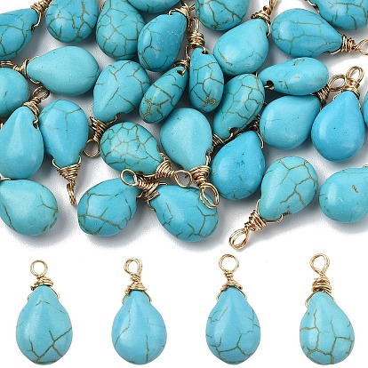 30Подвески из окрашенной синтетической бирюзы (шт.), подвески-слезинки с петлями из медной проволоки