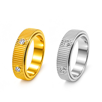 304 Drehbare Fingerringe aus Edelstahl mit Kristall-Strasssteinen, Fidget Spinner Ring zur beruhigenden Sorgenmeditation