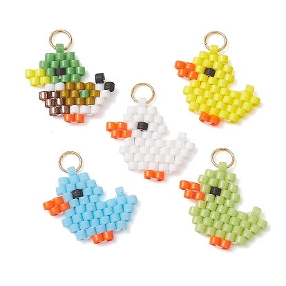 5Подвески из стеклянного бисера, очарование утки, с открытыми пружинными кольцами из нержавеющей стали 304, реальный 18 k позолоченный