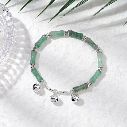 Браслеты с подвесками из натурального зеленого авантюрина для мужчин и женщин, бамбук, с латунным колокольчиком