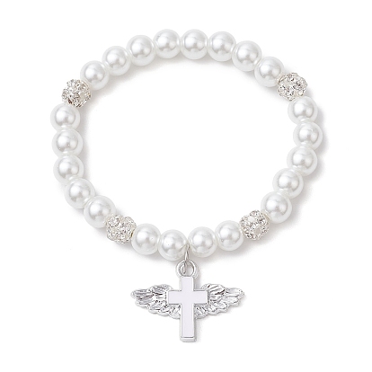 Браслеты из латунных и стеклянных бусин-жемчужин для женщин, крест очарование