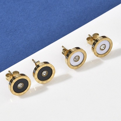 304 серьги нержавеющей стали, плоско-круглые, cmолой, золотые