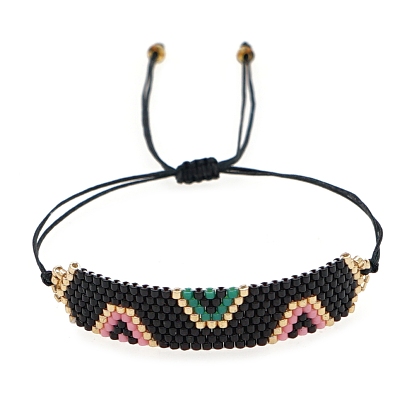 Friendship Trapezoid Loom Pattern MIYUKI Seed Beads Bracelets for Women, Adjustable Nylon Cord Braided Bead Bracelets