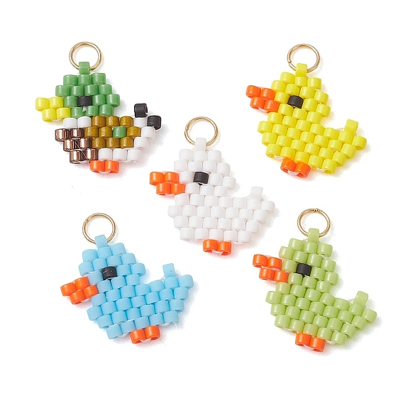 5Подвески из стеклянного бисера, очарование утки, с открытыми пружинными кольцами из нержавеющей стали 304, реальный 18 k позолоченный