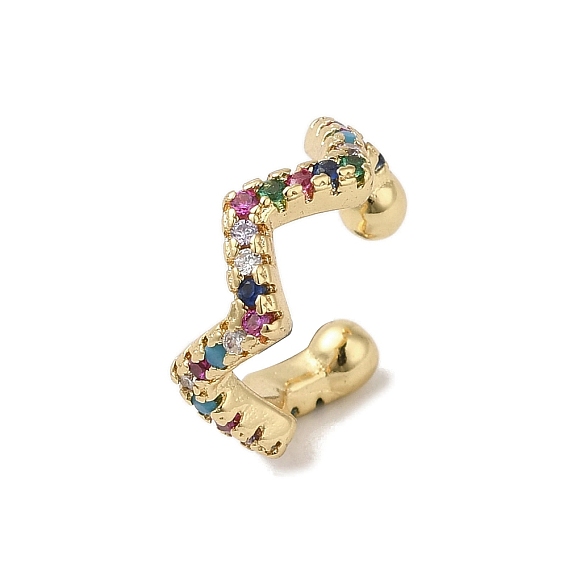 Женские серьги-манжеты из латуни с покрытием из стойки с кубическим цирконием и волнистыми/конскими глазами, реальный 18 k позолоченный